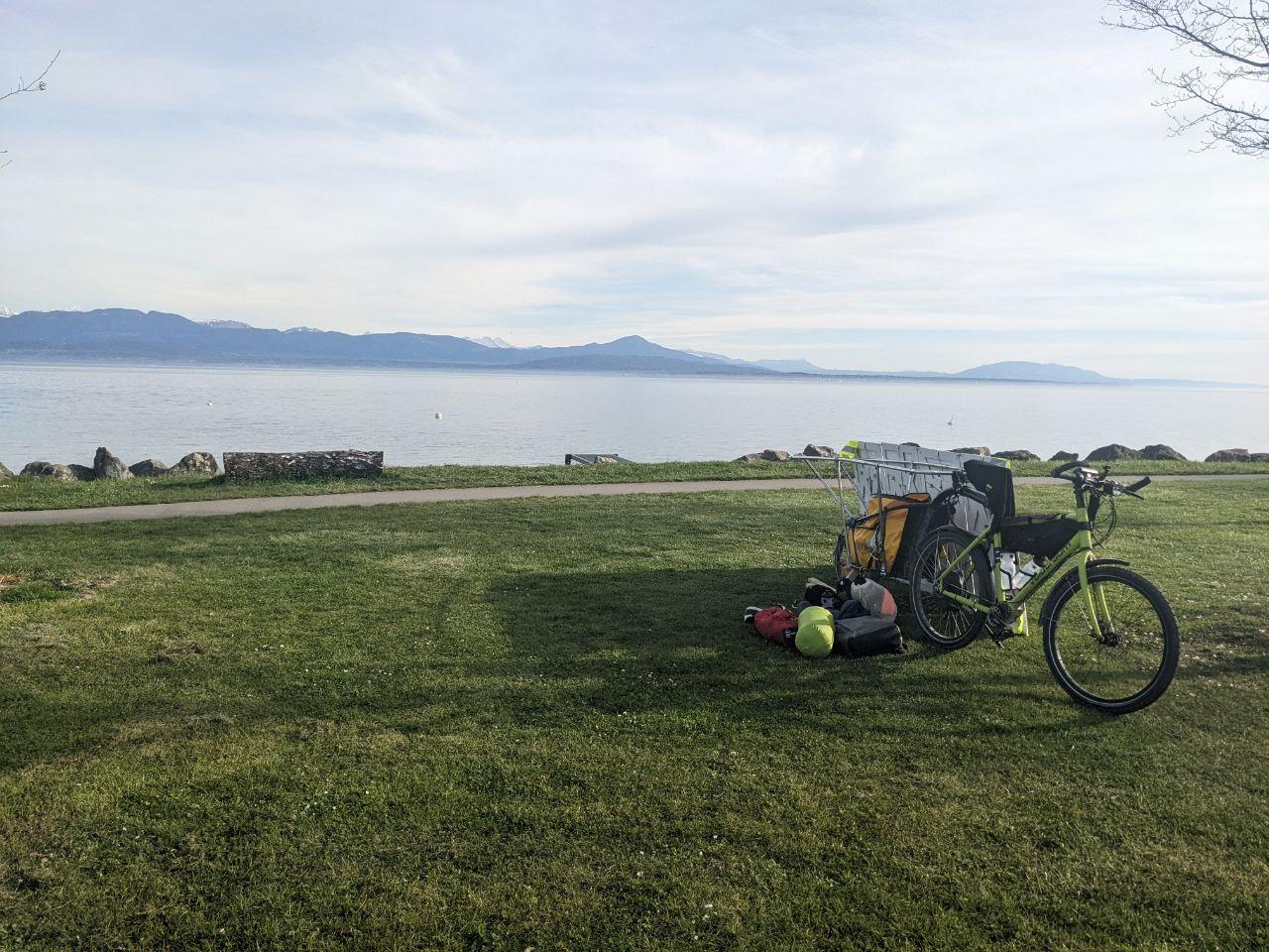 Some camping site at the lake of Geneva with panels directed to the evening sun